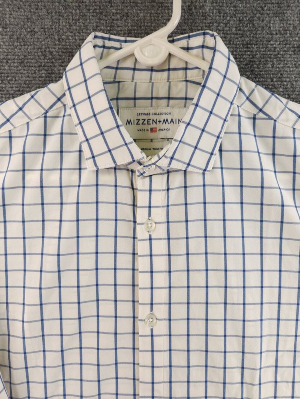 Mizzen Main Medium Check Polyester Spandex Trim Leeward USA Blue Men Shirt Adult